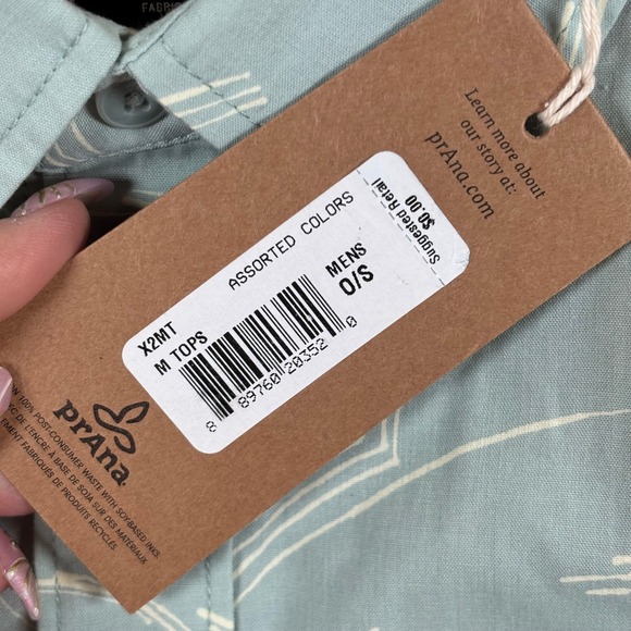 prAna Tinline Shirt Men's Medium Saltwater Seedling Slim Fit S/S Button-Up NWT - Picture 7 of 11